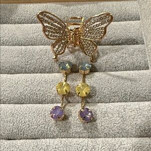 Elegant Butterfly Clip & Crystal Drop Earrings